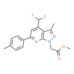 ChemSpider 2D Image | Methyl [4-(difluoromethyl)-3-methyl-6-(4-methylphenyl)-1H-pyrazolo[3,4-b]pyridin-1-yl]acetate | C18H17F2N3O2