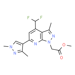 ChemSpider 2D Image | Methyl [4-(difluoromethyl)-6-(1,3-dimethyl-1H-pyrazol-4-yl)-3-methyl-1H-pyrazolo[3,4-b]pyridin-1-yl]acetate | C16H17F2N5O2