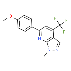 ChemSpider 2D Image | 6-(4-Methoxyphenyl)-1-methyl-4-(trifluoromethyl)-1H-pyrazolo[3,4-b]pyridine | C15H12F3N3O