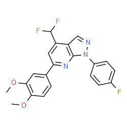 ChemSpider 2D Image | 4-(Difluoromethyl)-6-(3,4-dimethoxyphenyl)-1-(4-fluorophenyl)-1H-pyrazolo[3,4-b]pyridine | C21H16F3N3O2