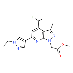 ChemSpider 2D Image | Methyl [4-(difluoromethyl)-6-(1-ethyl-1H-pyrazol-4-yl)-3-methyl-1H-pyrazolo[3,4-b]pyridin-1-yl]acetate | C16H17F2N5O2