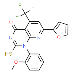 ChemSpider 2D Image | 7-(2-Furyl)-1-(2-methoxyphenyl)-2-thioxo-5-(trifluoromethyl)-2,3-dihydropyrido[2,3-d]pyrimidin-4(1H)-one | C19H12F3N3O3S