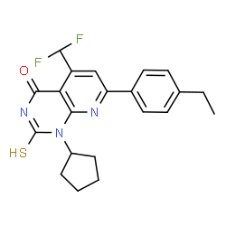 ChemSpider 2D Image | 1-Cyclopentyl-5-(difluoromethyl)-7-(4-ethylphenyl)-2-thioxo-2,3-dihydropyrido[2,3-d]pyrimidin-4(1H)-one | C21H21F2N3OS
