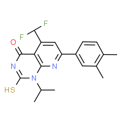 ChemSpider 2D Image | 5-(Difluoromethyl)-7-(3,4-dimethylphenyl)-1-isopropyl-2-thioxo-2,3-dihydropyrido[2,3-d]pyrimidin-4(1H)-one | C19H19F2N3OS