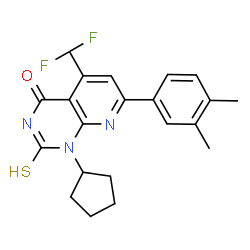ChemSpider 2D Image | 1-Cyclopentyl-5-(difluoromethyl)-7-(3,4-dimethylphenyl)-2-thioxo-2,3-dihydropyrido[2,3-d]pyrimidin-4(1H)-one | C21H21F2N3OS