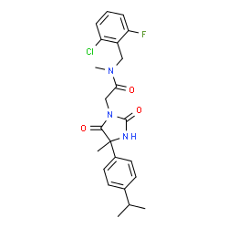 ChemSpider 2D Image | N-(2-Chloro-6-fluorobenzyl)-2-[4-(4-isopropylphenyl)-4-methyl-2,5-dioxo-1-imidazolidinyl]-N-methylacetamide | C23H25ClFN3O3