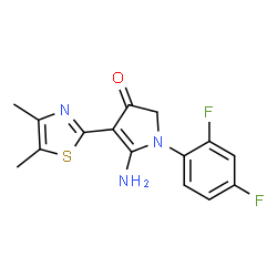 ChemSpider 2D Image | 5-Amino-1-(2,4-difluorophenyl)-4-(4,5-dimethyl-1,3-thiazol-2-yl)-1,2-dihydro-3H-pyrrol-3-one | C15H13F2N3OS