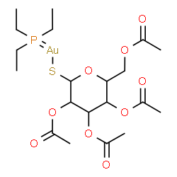 ChemSpider 2D Image | (2,3,4,6-Tetra-O-acetyl-1-thiohexopyranosato-kappaS~1~)(triethylphosphoranylidene)gold | C20H34AuO9PS