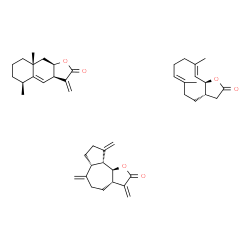 ChemSpider 2D Image | (3aR,5S,8aR,9aR)-5,8a-dimethyl-3-methylene-5,6,7,8,9,9a-hexahydro-3aH-benzo[f]benzofuran-2-one; (3aS,6aR,9aR,9bS)-3,6,9-trimethylene-3a,4,5,6a,7,8,9a,9b-octahydroazuleno[4,5-b]furan-2-one; (3aS,6E,10E,11aS)-6,10-dimethyl-3a,4,5,8,9,11a-hexahydro-3H-cyclodeca[b]furan-2-one | C44H58O6