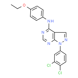 ChemSpider 2D Image | 1-(3,4-Dichlorophenyl)-N-(4-ethoxyphenyl)-1H-pyrazolo[3,4-d]pyrimidin-4-amine | C19H15Cl2N5O