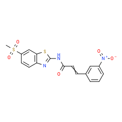 ChemSpider 2D Image | N-[6-(Methylsulfonyl)-1,3-benzothiazol-2-yl]-3-(3-nitrophenyl)acrylamide | C17H13N3O5S2