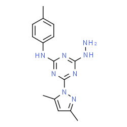ChemSpider 2D Image | 4-(3,5-dimethylpyrazol-1-yl)-6-hydrazinyl-N-(4-methylphenyl)-1,3,5-triazin-2-amine | C15H18N8