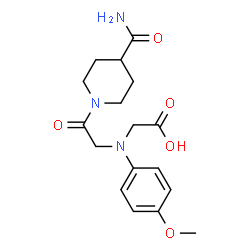 ChemSpider 2D Image | {[2-(4-Carbamoyl-1-piperidinyl)-2-oxoethyl](4-methoxyphenyl)amino}acetic acid | C17H23N3O5