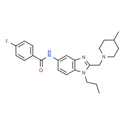 ChemSpider 2D Image | 4-Fluoro-N-{2-[(4-methyl-1-piperidinyl)methyl]-1-propyl-1H-benzimidazol-5-yl}benzamide | C24H29FN4O