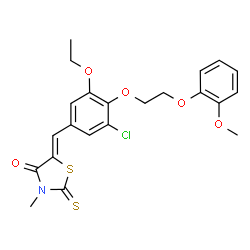 ChemSpider 2D Image | (5Z)-5-{3-Chloro-5-ethoxy-4-[2-(2-methoxyphenoxy)ethoxy]benzylidene}-3-methyl-2-thioxo-1,3-thiazolidin-4-one | C22H22ClNO5S2