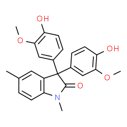 ChemSpider 2D Image | 3,3-Bis(4-hydroxy-3-methoxyphenyl)-1,5-dimethyl-1,3-dihydro-2H-indol-2-one | C24H23NO5