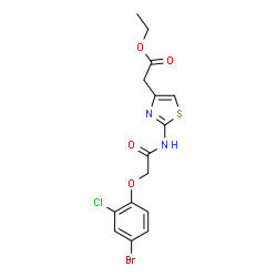 ChemSpider 2D Image | Ethyl (2-{[(4-bromo-2-chlorophenoxy)acetyl]amino}-1,3-thiazol-4-yl)acetate | C15H14BrClN2O4S