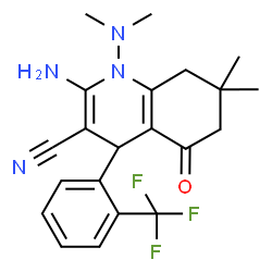 ChemSpider 2D Image | 2-Amino-1-(dimethylamino)-7,7-dimethyl-5-oxo-4-[2-(trifluoromethyl)phenyl]-1,4,5,6,7,8-hexahydro-3-quinolinecarbonitrile | C21H23F3N4O