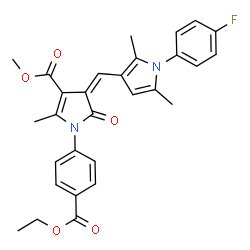 ChemSpider 2D Image | Methyl (4Z)-1-[4-(ethoxycarbonyl)phenyl]-4-{[1-(4-fluorophenyl)-2,5-dimethyl-1H-pyrrol-3-yl]methylene}-2-methyl-5-oxo-4,5-dihydro-1H-pyrrole-3-carboxylate | C29H27FN2O5