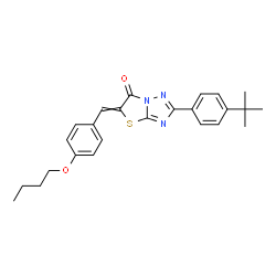ChemSpider 2D Image | 5-(4-Butoxybenzylidene)-2-[4-(2-methyl-2-propanyl)phenyl][1,3]thiazolo[3,2-b][1,2,4]triazol-6(5H)-one | C25H27N3O2S