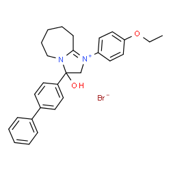 ChemSpider 2D Image | 3-(4-Biphenylyl)-1-(4-ethoxyphenyl)-3-hydroxy-2,5,6,7,8,9-hexahydro-3H-imidazo[1,2-a]azepin-1-ium bromide | C28H31BrN2O2