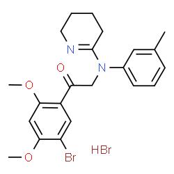 ChemSpider 2D Image | 1-(5-Bromo-2,4-dimethoxyphenyl)-2-[(3-methylphenyl)(3,4,5,6-tetrahydro-2-pyridinyl)amino]ethanone hydrobromide (1:1) | C22H26Br2N2O3