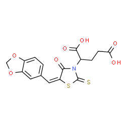 ChemSpider 2D Image | 2-[(5E)-5-(1,3-Benzodioxol-5-ylmethylene)-4-oxo-2-thioxo-1,3-thiazolidin-3-yl]pentanedioic acid | C16H13NO7S2