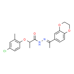 ChemSpider 2D Image | 2-(4-Chloro-2-methylphenoxy)-N'-[(1E)-1-(2,3-dihydro-1,4-benzodioxin-6-yl)ethylidene]propanehydrazide | C20H21ClN2O4