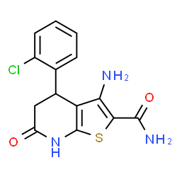 ChemSpider 2D Image | 3-Amino-4-(2-chlorophenyl)-6-oxo-4,5,6,7-tetrahydrothieno[2,3-b]pyridine-2-carboxamide | C14H12ClN3O2S