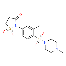 ChemSpider 2D Image | 2-{3-Methyl-4-[(4-methyl-1-piperazinyl)sulfonyl]phenyl}-1,2-thiazolidin-3-one 1,1-dioxide | C15H21N3O5S2