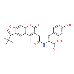 ChemSpider 2D Image | N-{[5-Methyl-3-(2-methyl-2-propanyl)-7-oxo-7H-furo[3,2-g]chromen-6-yl]acetyl}-D-tyrosine | C27H27NO7