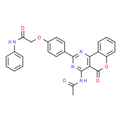 ChemSpider 2D Image | 2-[4-(4-Acetamido-5-oxo-5H-chromeno[4,3-d]pyrimidin-2-yl)phenoxy]-N-phenylacetamide | C27H20N4O5