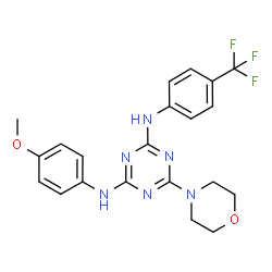 ChemSpider 2D Image | N-(4-Methoxyphenyl)-6-(4-morpholinyl)-N'-[4-(trifluoromethyl)phenyl]-1,3,5-triazine-2,4-diamine | C21H21F3N6O2