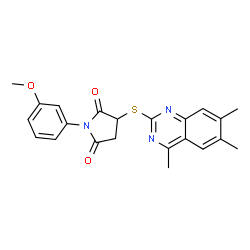 ChemSpider 2D Image | 1-(3-Methoxyphenyl)-3-[(4,6,7-trimethyl-2-quinazolinyl)sulfanyl]-2,5-pyrrolidinedione | C22H21N3O3S