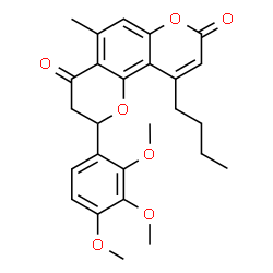 ChemSpider 2D Image | 10-Butyl-5-methyl-2-(2,3,4-trimethoxyphenyl)-2,3-dihydro-4H,8H-pyrano[2,3-f]chromene-4,8-dione | C26H28O7