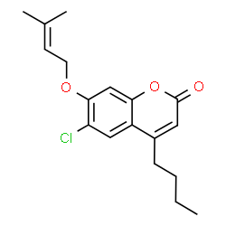 ChemSpider 2D Image | 4-Butyl-6-chloro-7-[(3-methyl-2-buten-1-yl)oxy]-2H-chromen-2-one | C18H21ClO3