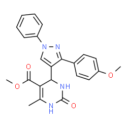 ChemSpider 2D Image | Methyl 4-[3-(4-methoxyphenyl)-1-phenyl-1H-pyrazol-4-yl]-6-methyl-2-oxo-1,2,3,4-tetrahydro-5-pyrimidinecarboxylate | C23H22N4O4