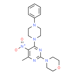 ChemSpider 2D Image | 4-[4-Methyl-5-nitro-6-(4-phenyl-1-piperazinyl)-2-pyrimidinyl]morpholine | C19H24N6O3