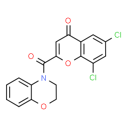 ChemSpider 2D Image | 6,8-Dichloro-2-(2,3-dihydro-4H-1,4-benzoxazin-4-ylcarbonyl)-4H-chromen-4-one | C18H11Cl2NO4