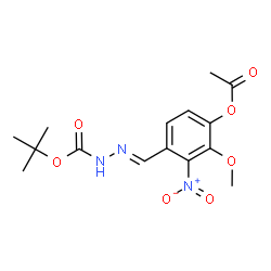 ChemSpider 2D Image | tert-Butyl (2E)-2-(4-acetoxy-3-methoxy-2-nitrobenzylidene)hydrazinecarboxylate | C15H19N3O7