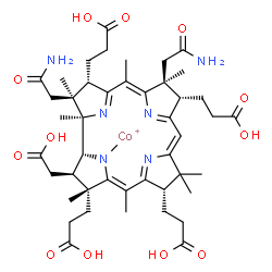 ChemSpider 2D Image | [(1R,2R,3R,4Z,7S,9Z,12S,13S,14Z,17S,18S,19R)-13,18-bis(2-amino-2-oxo-ethyl)-3,7,12,17-tetrakis(2-carboxyethyl)-2-(carboxymethyl)-3,5,8,8,13,15,18,19-octamethyl-2,7,12,17-tetrahydro-1H-corrin-21-yl]cobalt(1+) | C45H61CoN6O12