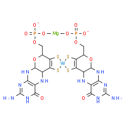 ChemSpider 2D Image | Bis(mu-{[2-amino-4-oxo-6,7-di(sulfanyl-2kappaS)-3,5,5a,8,9a,10-hexahydro-4H-pyrano[3,2-g]pteridin-8-yl]methyl dihydrogenato(4-)-1kappaO phosphate})magnesiumwolframate(2-) | C20H20MgN10O12P2S4W