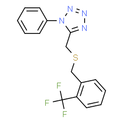ChemSpider 2D Image | 1-Phenyl-5-({[2-(trifluoromethyl)benzyl]sulfanyl}methyl)-1H-tetrazole | C16H13F3N4S