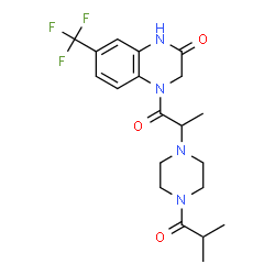 ChemSpider 2D Image | 4-[2-(4-Isobutyryl-1-piperazinyl)propanoyl]-7-(trifluoromethyl)-3,4-dihydro-2(1H)-quinoxalinone | C20H25F3N4O3