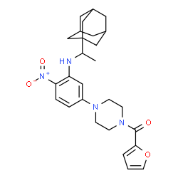 ChemSpider 2D Image | [4-(3-{[1-(Adamantan-1-yl)ethyl]amino}-4-nitrophenyl)-1-piperazinyl](2-furyl)methanone | C27H34N4O4