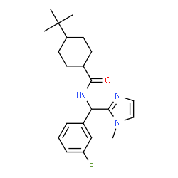 ChemSpider 2D Image | N-[(3-Fluorophenyl)(1-methyl-1H-imidazol-2-yl)methyl]-4-(2-methyl-2-propanyl)cyclohexanecarboxamide | C22H30FN3O