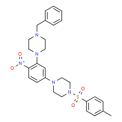 ChemSpider 2D Image | 1-Benzyl-4-(5-{4-[(4-methylphenyl)sulfonyl]-1-piperazinyl}-2-nitrophenyl)piperazine | C28H33N5O4S