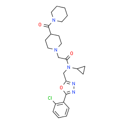ChemSpider 2D Image | N-{[5-(2-Chlorophenyl)-1,3,4-oxadiazol-2-yl]methyl}-N-cyclopropyl-2-[4-(1-piperidinylcarbonyl)-1-piperidinyl]acetamide | C25H32ClN5O3