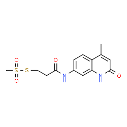 ChemSpider 2D Image | S-{3-[(4-Methyl-2-oxo-1,2-dihydro-7-quinolinyl)amino]-3-oxopropyl} methanesulfonothioate | C14H16N2O4S2