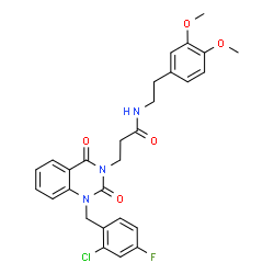 ChemSpider 2D Image | 3-[1-(2-Chloro-4-fluorobenzyl)-2,4-dioxo-1,4-dihydro-3(2H)-quinazolinyl]-N-[2-(3,4-dimethoxyphenyl)ethyl]propanamide | C28H27ClFN3O5